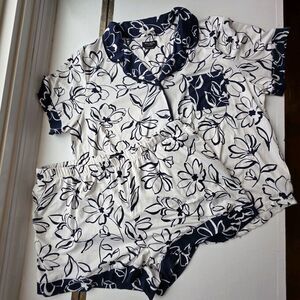 Kate Spade Sleep Set Pajamas Short Sleeve Floral Top And Shorts XL Navy White